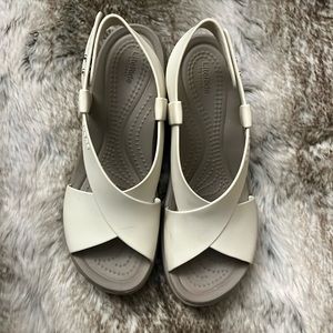 Crocs Platform Wedge Sandals lite ride by crocs size 6 w, beige